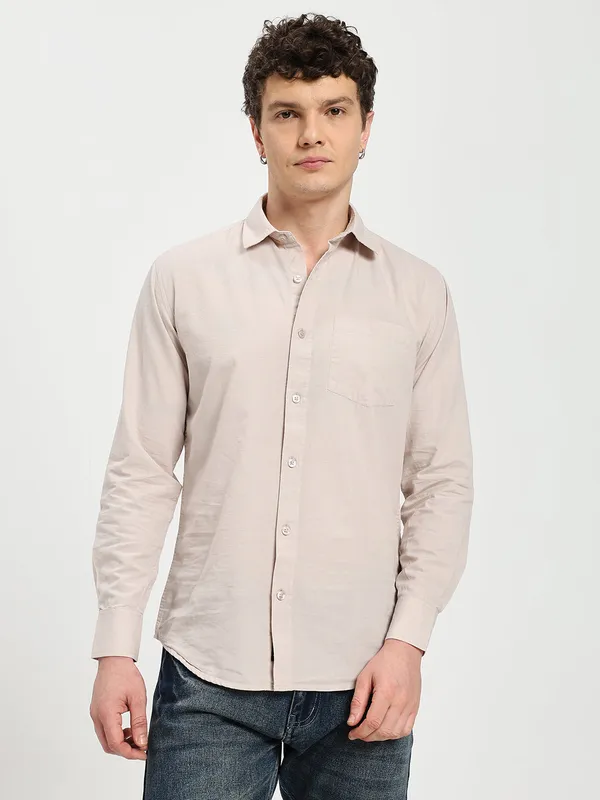 Cream_Cotton_Premium_&_Comfortable_Shirt_For_Men