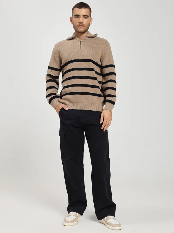 Beige_&_Black_Striped_Cotton_Premium_&_Comfortable_Sweater_For_Men