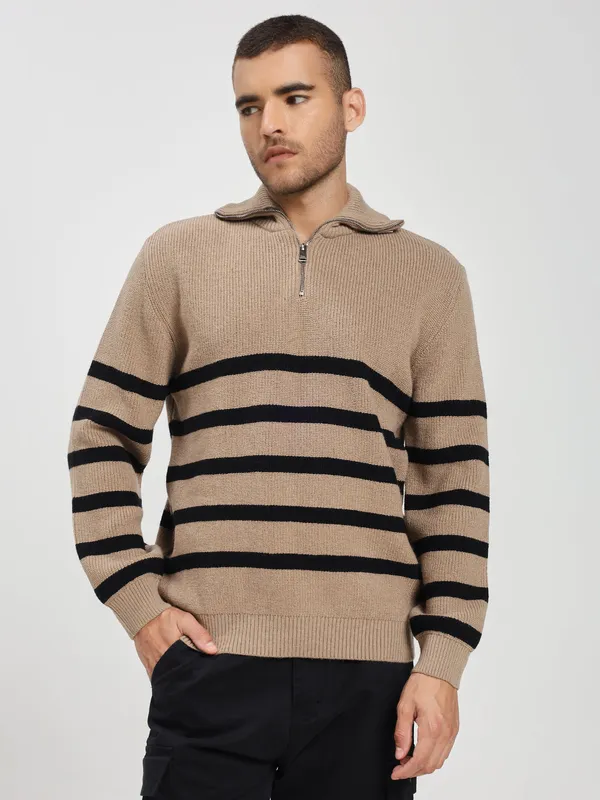 Beige_&_Black_Striped_Cotton_Premium_&_Comfortable_Sweater_For_Men
