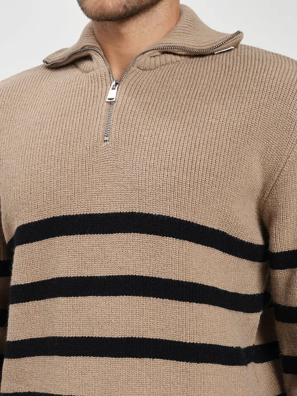 Beige_&_Black_Striped_Cotton_Premium_&_Comfortable_Sweater_For_Men