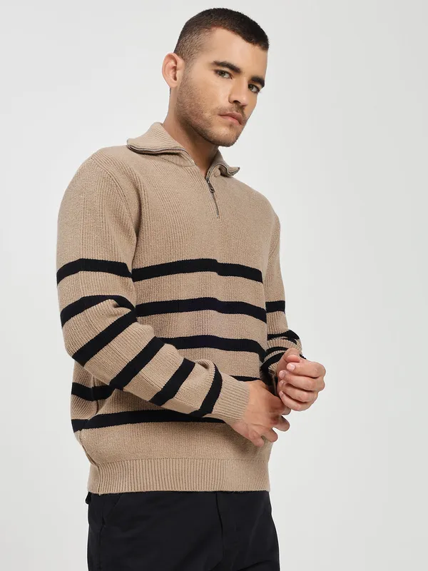Beige_&_Black_Striped_Cotton_Premium_&_Comfortable_Sweater_For_Men