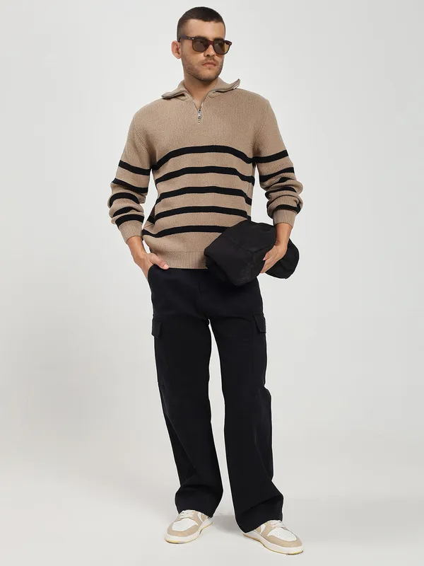 Beige_&_Black_Striped_Cotton_Premium_&_Comfortable_Sweater_For_Men