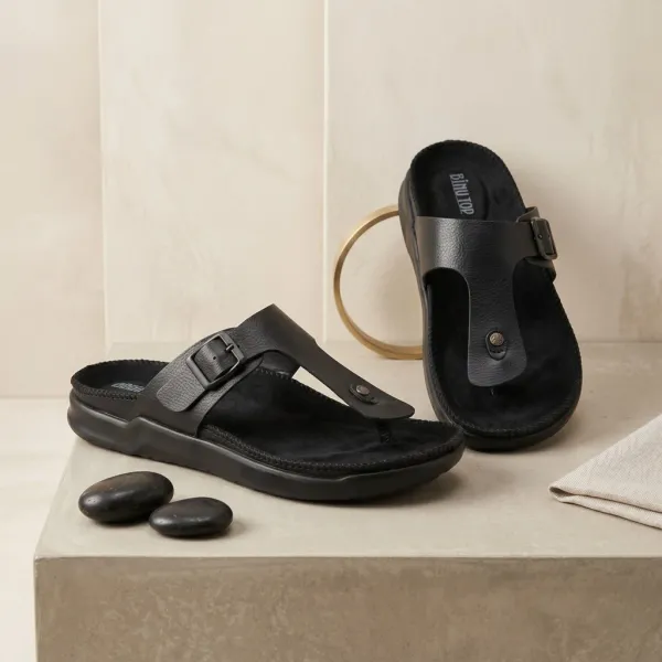 BLACK_Synthetic_Leather_Breathable_Pu_Insole_Slipper_For_Men