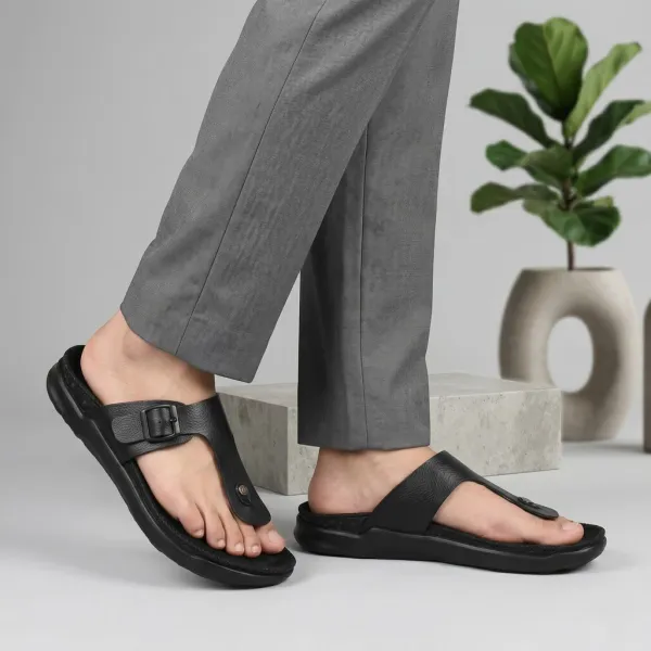 BLACK_Synthetic_Leather_Breathable_Pu_Insole_Slipper_For_Men