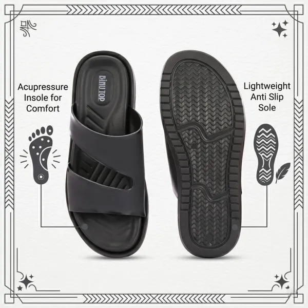 BLACK_Synthetic_Leather_Breathable_Pu_Insole_Slipper_For_Men