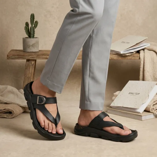 BLACK_Synthetic_Leather_Breathable_Pu_Insole_Slipper_For_Men