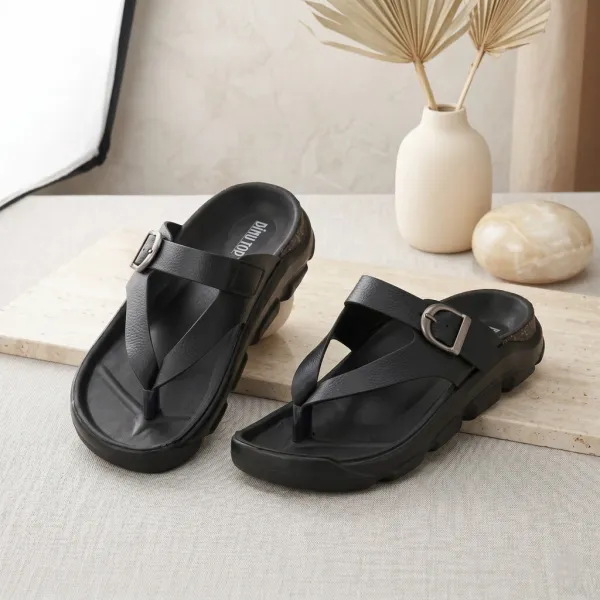 BLACK_Synthetic_Leather_Breathable_Pu_Insole_Slipper_For_Men
