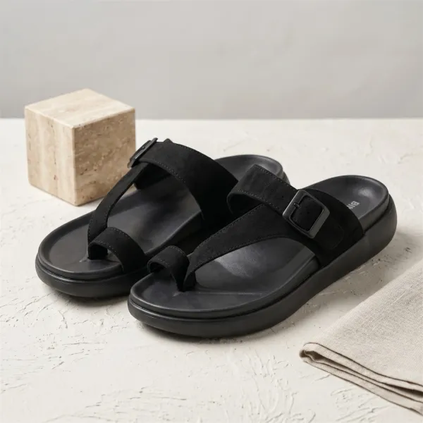 BlacK_Synthetic_Leather_All_Seasons_Men_Slippers
