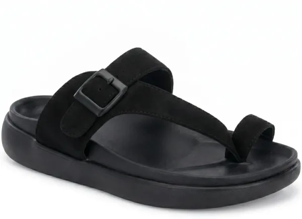 BlacK_Synthetic_Leather_All_Seasons_Men_Slippers