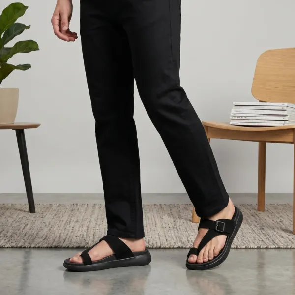 BlacK_Synthetic_Leather_All_Seasons_Men_Slippers