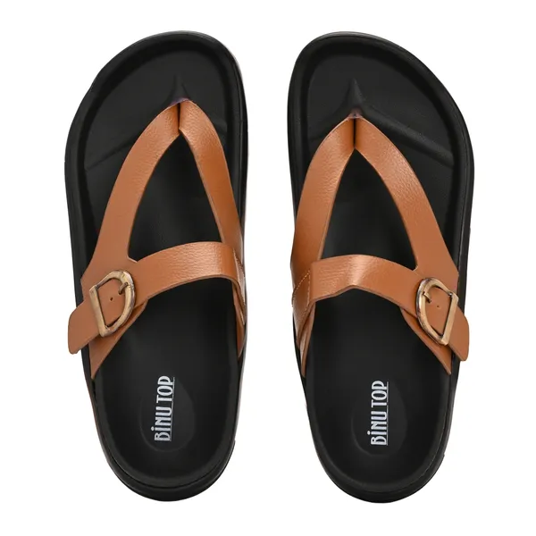 Tan_Synthetic_Leather_Breathable_Pu_Insole_Slipper_For_Men