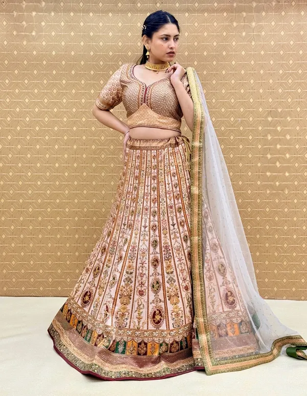 Cream_Swarovski_Stone_Work_Printed_Lehenga_Choli_For_Women_&_Girls