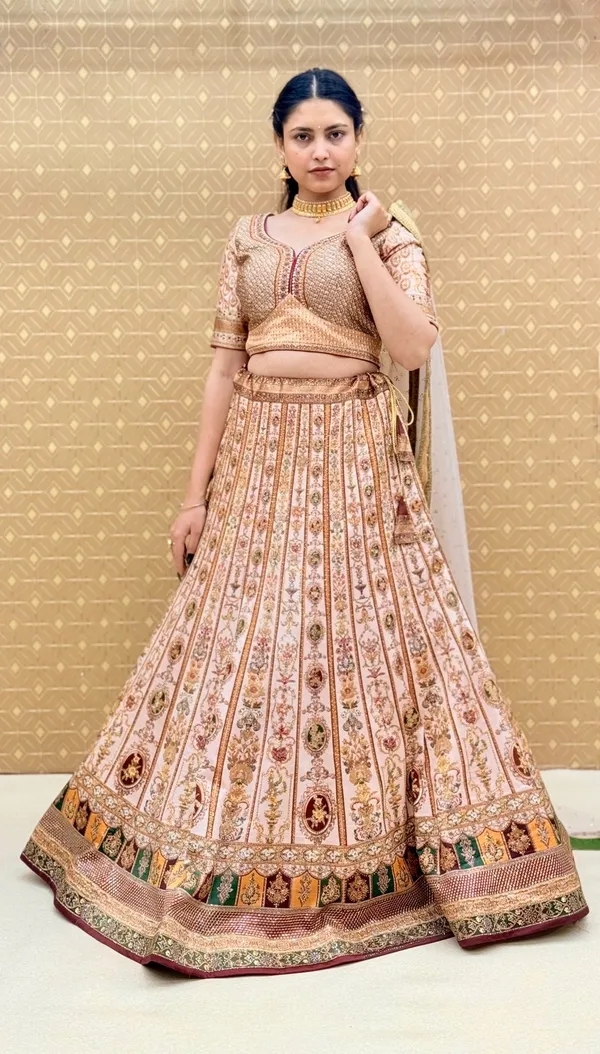 Cream_Swarovski_Stone_Work_Printed_Lehenga_Choli_For_Women_&_Girls