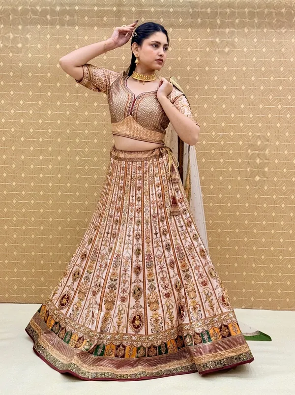 Cream_Swarovski_Stone_Work_Printed_Lehenga_Choli_For_Women_&_Girls