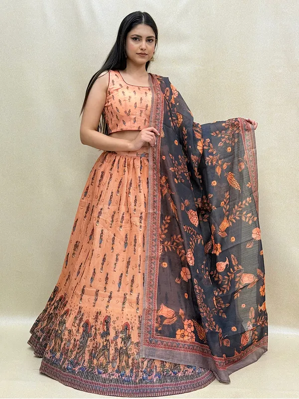 Peach_Chanderi_Fabric_Digital_Print_Lehenga_Choli_For_Women_&_Girls