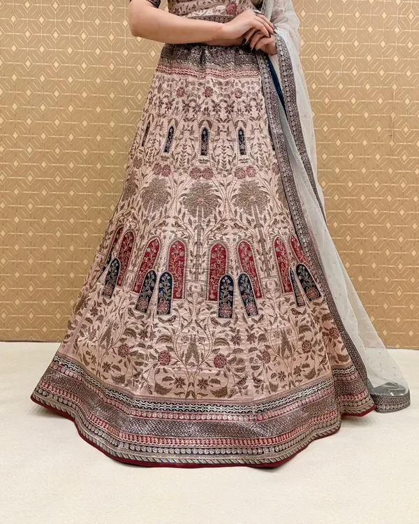 Beige_Swarovski_Stone_Work_Printed_Lehenga_Choli_For_Women_&_Girls