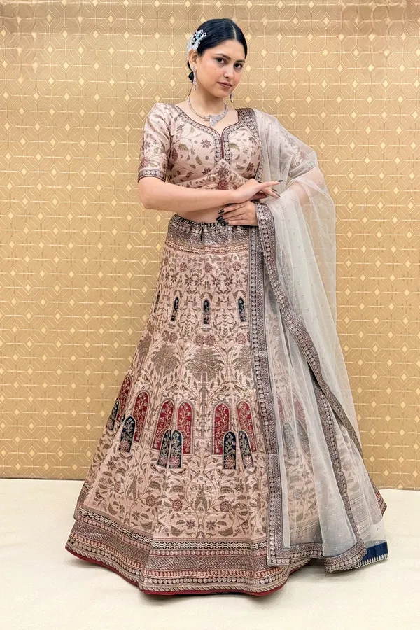 Beige_Swarovski_Stone_Work_Printed_Lehenga_Choli_For_Women_&_Girls