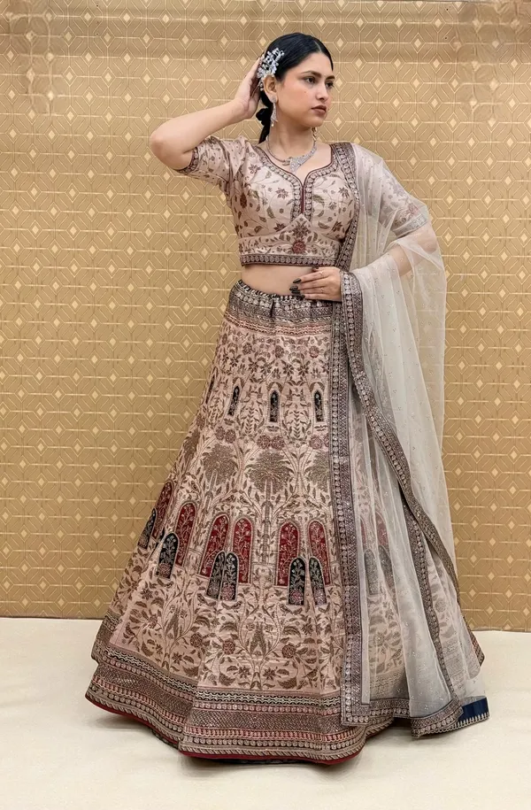 Beige_Swarovski_Stone_Work_Printed_Lehenga_Choli_For_Women_&_Girls