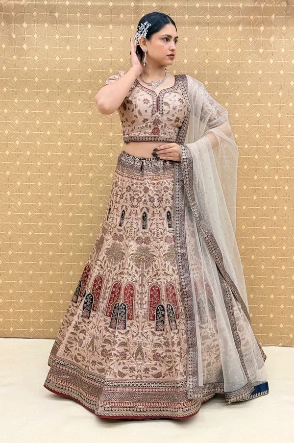 Beige_Swarovski_Stone_Work_Printed_Lehenga_Choli_For_Women_&_Girls