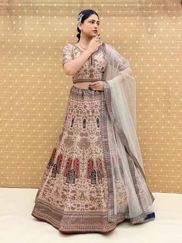 Beige_Swarovski_Stone_Work_Printed_Lehenga_Choli_For_Women_&_Girls