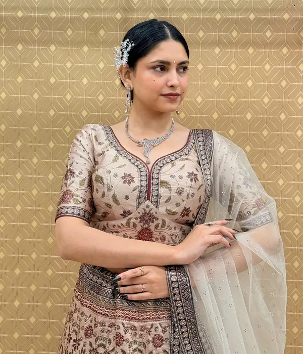 Beige_Swarovski_Stone_Work_Printed_Lehenga_Choli_For_Women_&_Girls