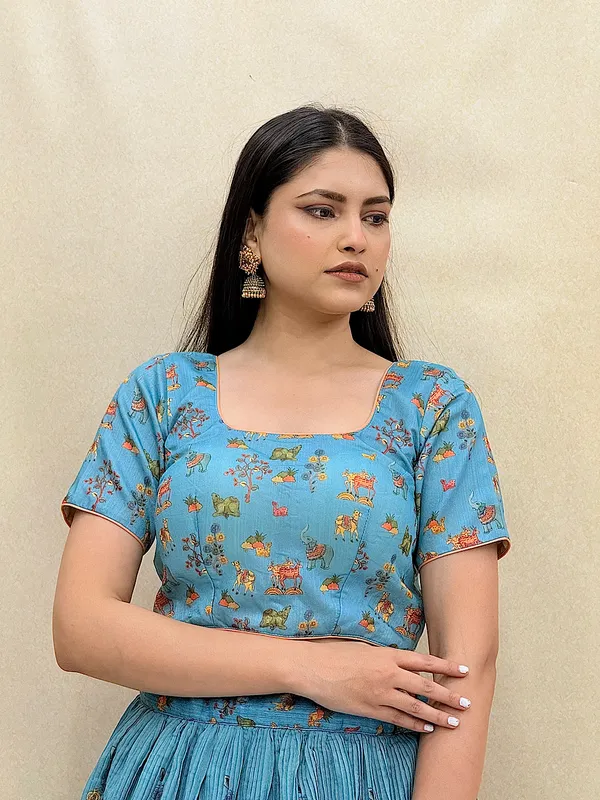 Blue_Chanderi_Fabric_Digital_Print_Lehenga_Choli_For_Women_&_Girls