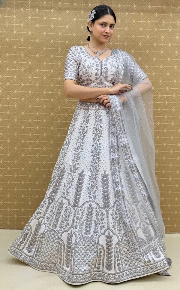 White_Swarovski_Stone_Work_Printed_Lehenga_Choli_For_Women_&_Girls