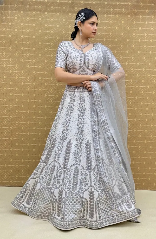 White_Swarovski_Stone_Work_Printed_Lehenga_Choli_For_Women_&_Girls