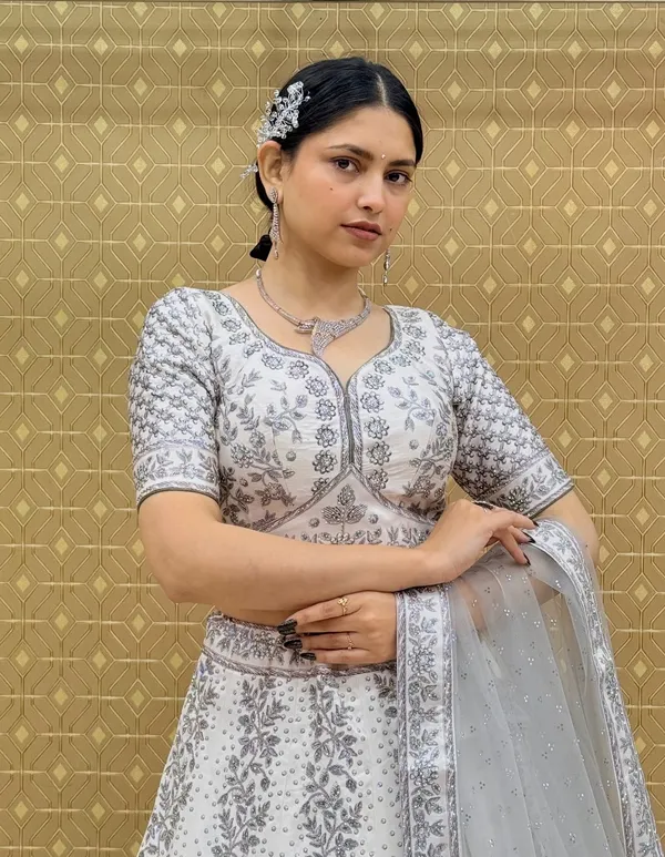 White_Swarovski_Stone_Work_Printed_Lehenga_Choli_For_Women_&_Girls
