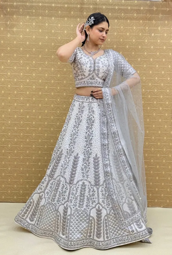 White_Swarovski_Stone_Work_Printed_Lehenga_Choli_For_Women_&_Girls