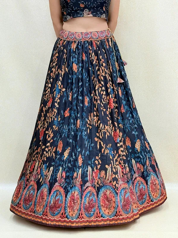 Navy_Blue_Tussar_Silk_Digital_Print_Lehenga_Choli_For_Women_&_Girls