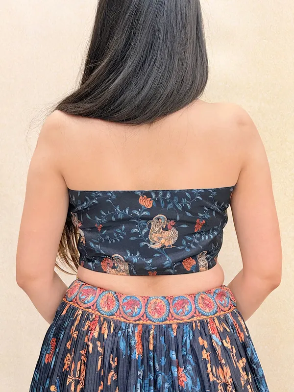 Navy_Blue_Tussar_Silk_Digital_Print_Lehenga_Choli_For_Women_&_Girls