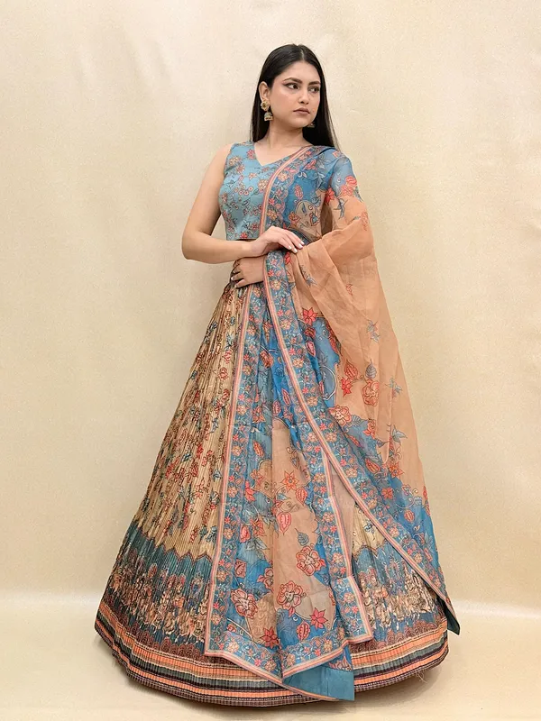 Blue_Tussar_Silk_Digital_Print_Lehenga_Choli_For_Women_&_Girls