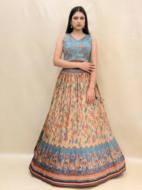 Blue_Tussar_Silk_Digital_Print_Lehenga_Choli_For_Women_&_Girls