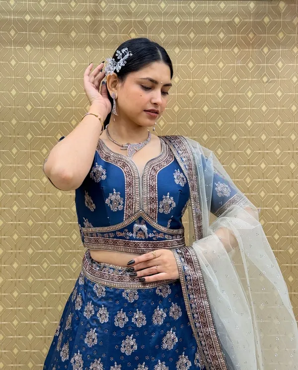 Blue_Swarovski_Stone_Work_Printed_Lehenga_Choli_For_Women_&_Girls