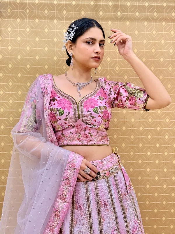 Pink_Swarovski_Stone_Work_Printed_Lehenga_Choli_For_Women_&_Girls