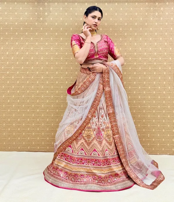 Pink_Swarovski_Stone_Work_Printed_Lehenga_Choli_For_Women_&_Girls