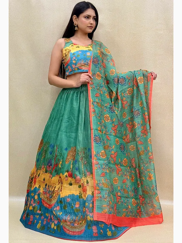 Green_Chanderi_Fabric_Digital_Print_Lehenga_Choli_For_Women_&_Girls
