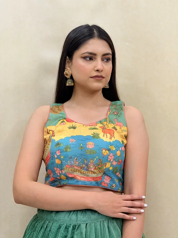 Green_Chanderi_Fabric_Digital_Print_Lehenga_Choli_For_Women_&_Girls