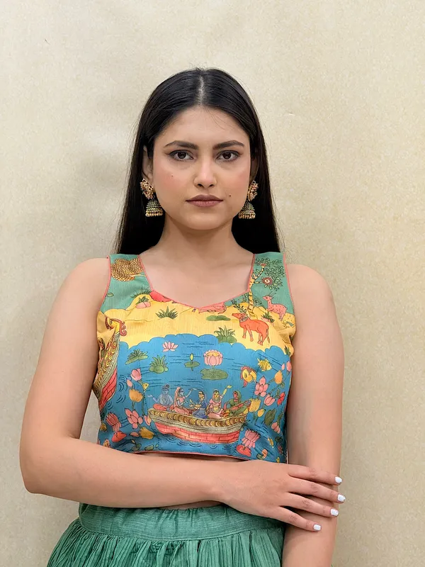 Green_Chanderi_Fabric_Digital_Print_Lehenga_Choli_For_Women_&_Girls