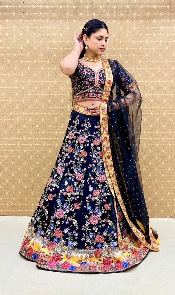 Navy_Blue_Swarovski_Stone_Work_Printed_Lehenga_Choli_For_Women_&_Girls