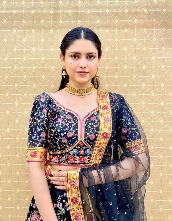 Navy_Blue_Swarovski_Stone_Work_Printed_Lehenga_Choli_For_Women_&_Girls