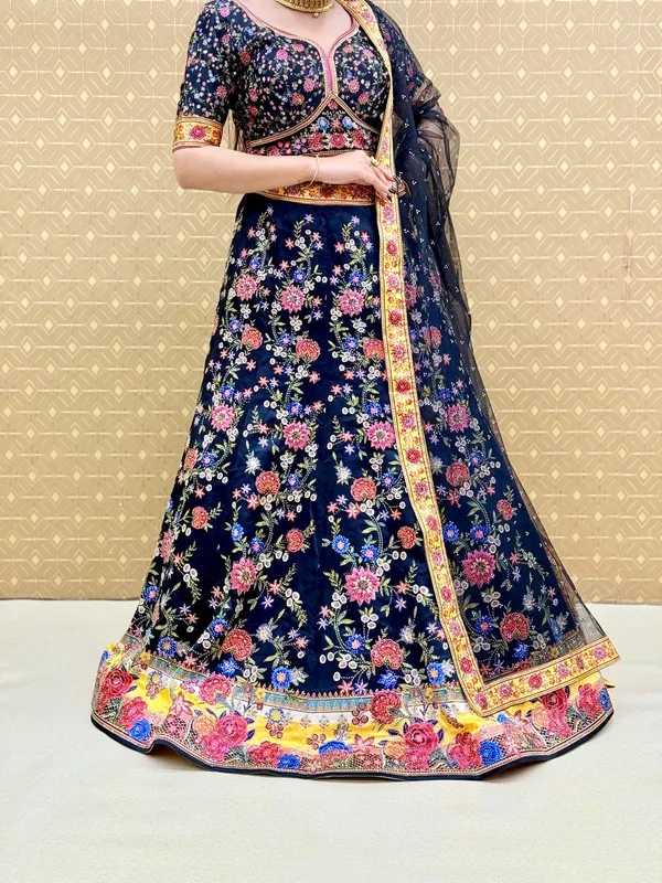 Navy_Blue_Swarovski_Stone_Work_Printed_Lehenga_Choli_For_Women_&_Girls