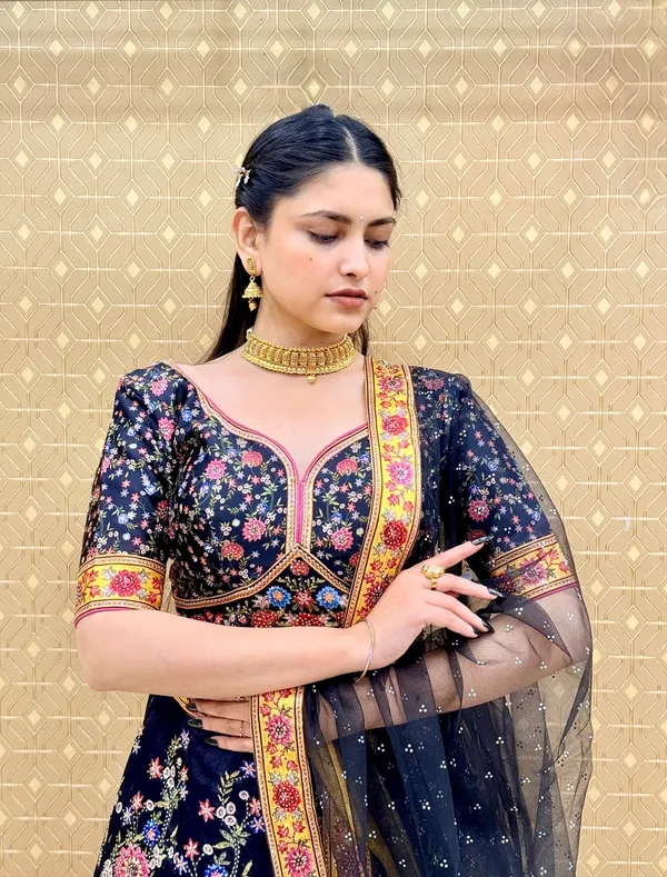 Navy_Blue_Swarovski_Stone_Work_Printed_Lehenga_Choli_For_Women_&_Girls