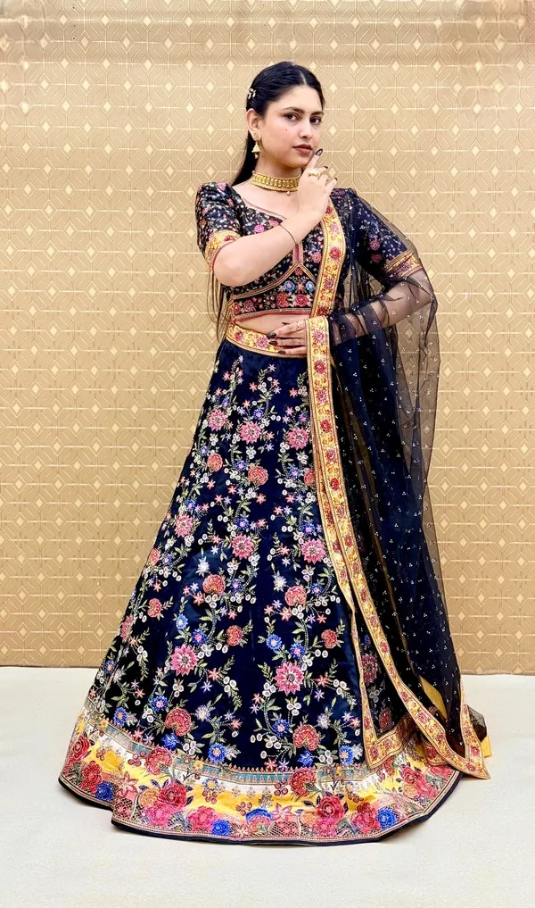 Navy_Blue_Swarovski_Stone_Work_Printed_Lehenga_Choli_For_Women_&_Girls