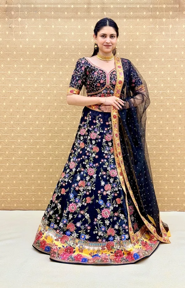 Navy_Blue_Swarovski_Stone_Work_Printed_Lehenga_Choli_For_Women_&_Girls