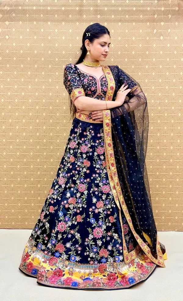 Navy_Blue_Swarovski_Stone_Work_Printed_Lehenga_Choli_For_Women_&_Girls