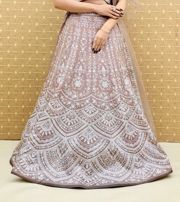 Brown_Swarovski_Stone_Work_Printed_Lehenga_Choli_For_Women_&_Girls