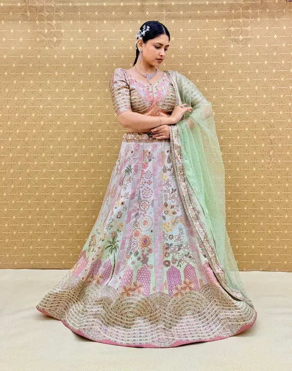 Pink_Swarovski_Stone_Work_Printed_Lehenga_Choli_For_Women_&_Girls