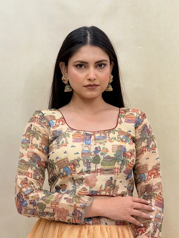 Cream_Chanderi_Fabric_Digital_Print_Lehenga_Choli_For_Women_&_Girls